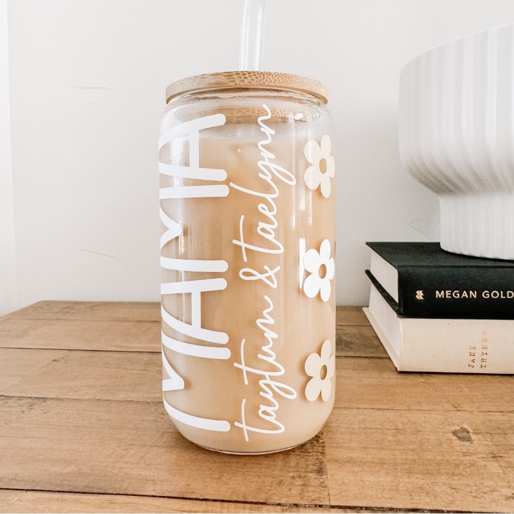 Personalized Glass Cup with Bamboo Lid